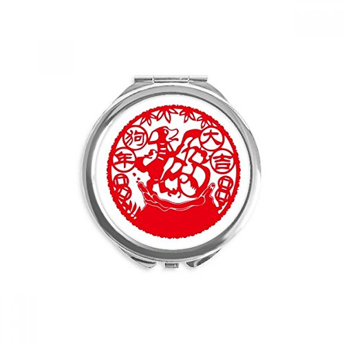 Miroir de poche chien du Nouvel An chinois multicolore à offrir pour porter chance