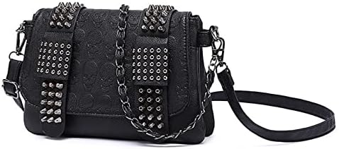 UULMBUJ Women Shoulder Crossbody Bag Punk Skull Rivet Purse, Gothic Clutch Handbags with Chain Shoulder Strap