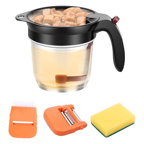 Séparateur de graisse, 4 tasses, filtre à graisse en plastique avec vidange du sol, séparateur de jus de rôti pour la cuisson avec poignée et grattoir, ustensile de cuisine pour barbecue et jus de