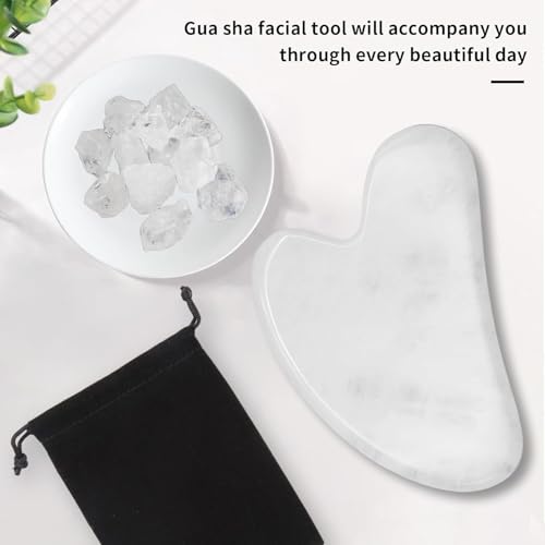 Image of Grade A+ Crystal Clear White Rose Quartz Facial Gua Sha Natural a Altitude of Himalaya Face Massager Anti-Aging, Drainage Massage, Wrinkles (Transparent White)