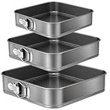 Yetthpowr Springform Cake Pan Set of 3 (9.5, 10, 11 Inch) Square Baking Pans Nonstick Cheesecake Pans with Removable Bottom Bakeware for Cake, Cheesecakes, Pizza, and Quiches