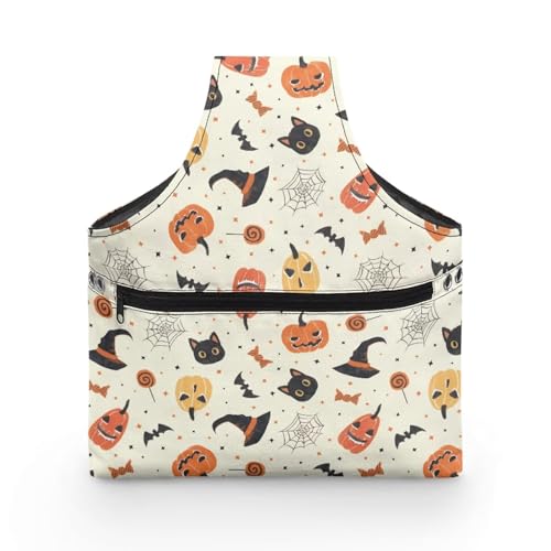 Image of KUIFORTI Halloween Crochet Bag Large Yarn Bags for Crocheting on The Go Crochet Hook Organizer Halloween Decor Knitting Bags Canvas Crochet Bags and Totes, Pumpkin Cat