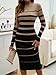 Sumleno 2026 Women's Fashion Striped Dress Long Sleeve Crew Neck Bodycon Midi Ribbed Knit Slim Fit Sweater Dresses (Khaki,XL)