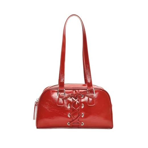 RoseSeek Bolsas de ombro femininas de couro PU com zíper e alça superior Boston bolsas axilas bolsa Y2K, Vermelho, One Size