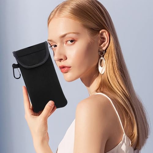 Neopren Handy Tasche,Universelle Handytasche mit Karabiner und Umhängeband,Handy Hülle für Telefone Bis Zu 6,7 Zoll,Schwarz