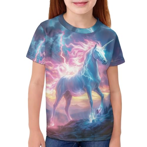 GLUDEAR Kids Unicorn Printed Tops Tees Girl Boy O-Neck Short Sleeve Casual Pullover Blouse T-Shirt
