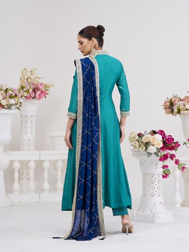 Image of MOKOSH Women's Silk Embroidery Anarkali Kurta Pant with Dupatta | Anarkali Kurta Set |Embroidered |V Neck Full Sleeve Ethnic Suit |3 Piece Outfit
