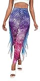 Mermaid Yoga Print Leggings for Women Plus Size Fish Scale High Waisted Pants Halloween Costume Tights S-XL (Pink-Purple, M)