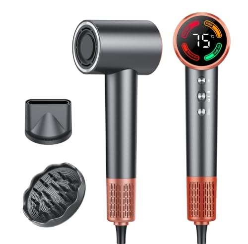 Hair Dryer, High Speed Blow Dryer with Diffuser, 500M Ionic Negative Blow Dryer for Fast Drying, Low Noise & Smart Temperature Control & LED, for All Hair Types, for Home & Travel, Festival Gift - image 1