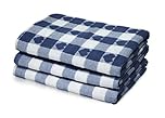 La Maison Pack of 3 Hearts Check Woven Tea Towel Large Super Absorbent 100% Cotton Kitchen Towels (Navy)