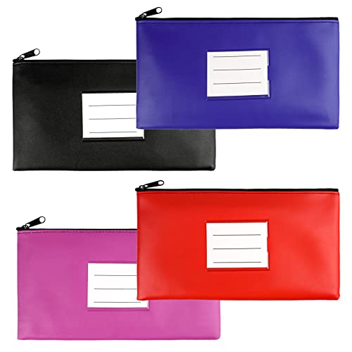 Banktasche 4 Stück Geldtaschen Banktasche Leder Bankmappe Geldscheintasche mit Reißverschluss und Fenster für Schule Haushalt Business 4 Farben