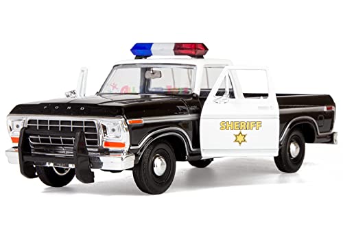 Motormax All Star Toys Exclusive 1979 Ford F-150 Sheriff Pickup Classic F150 Police Pick Up Truck 1:24 Diecast Collectible Model Car Black 76986 (Sheriff) #TOP2