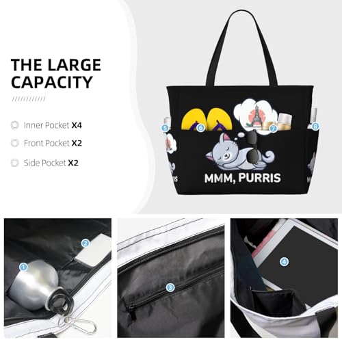 Funny Paris Cat Large Capacity Waterproof Beach Travel Bag With Multiple Pockets - Sandproof Tote For Swimming & Camping3