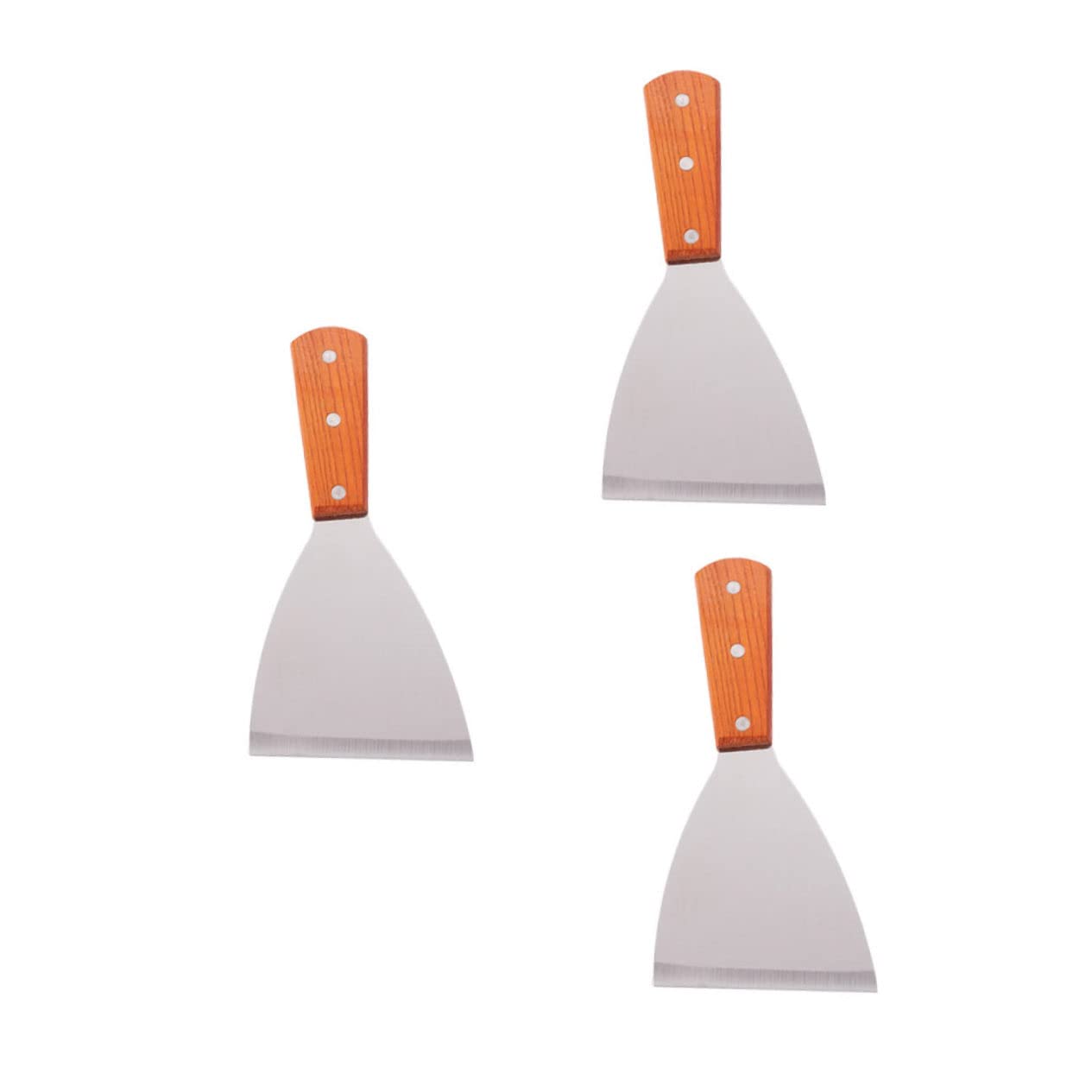 Gatuida 3piezas Espátula Inoxidable Mango De Madera Para Cocina Bbq y Teppanyaki Herramienta De Cocina Para Servir Carne y Pasteles