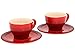 Le Creuset Stoneware Set of 2 Cappuccino Cups and Saucers, Cerise (Cherry Red)