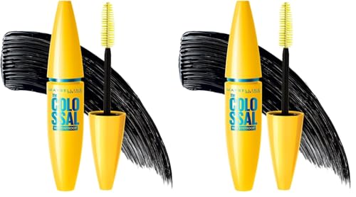 Maybelline New York, Máscara de Pestañas Volum' Express Waterproof, Colossal, Negro, 10,7 ml (Paquete de 2)