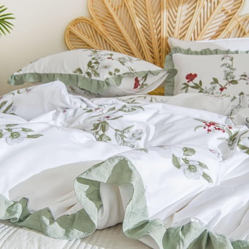 Freyamy Mädchen Bettwäsche 135x200 Blumen Bunt Floral Rüschen BettwäscheSet – Ansicht 4