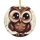 Cute Owl Christmas Ornament Round Ceramic Ceramic Hanging Ornaments for Home Decor Christmas Decorations with Gold Rope Xmas Tree Ceramic Hanging for Holiday Party