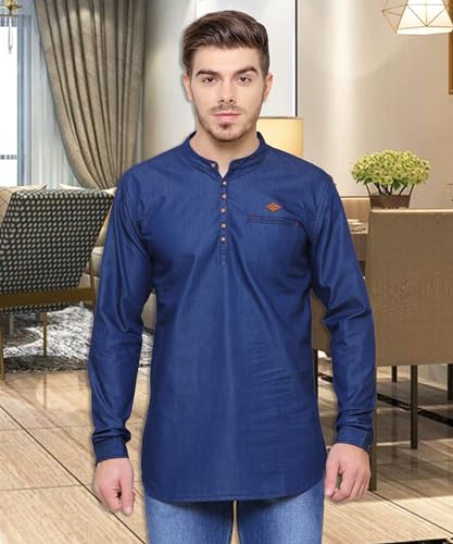 Image of Kuons Avenue Men's Short Denim Kurta | Kurta Shirt for Men