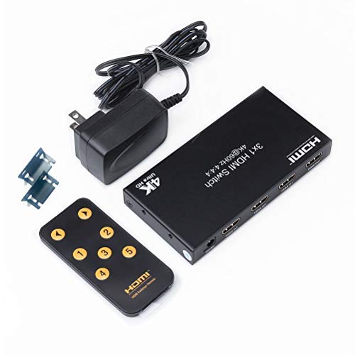 DTECH 3 Port HDMI Switch 2.0 4k 60hz 4:4:4 HDR Ultra HD HDCP 2.2 18Gbps CEC Selection Box with IR Remote Power Adapter for UHD TV PS4 Xbox Computer Gaming Monitor (3 in 1 Out)