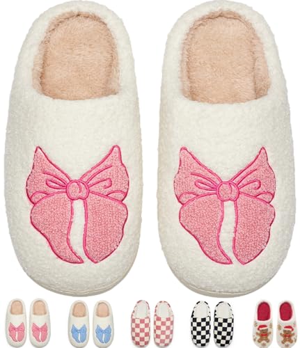 Cxiboh Pink Bow Slippers for Women Indoor Outdoor Non-SlipPink Bow4041
