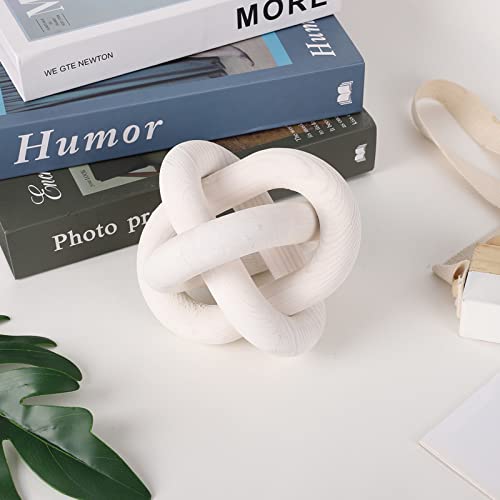 Renococo Wood Chain Link Decor 3-Link,6 Inch Dia Wood ,White/Wood Color Hand Carved,Knot Decorative Object,Coffee Table Decor,Country Chain Knot Decor,Mom Gifts thumb #1