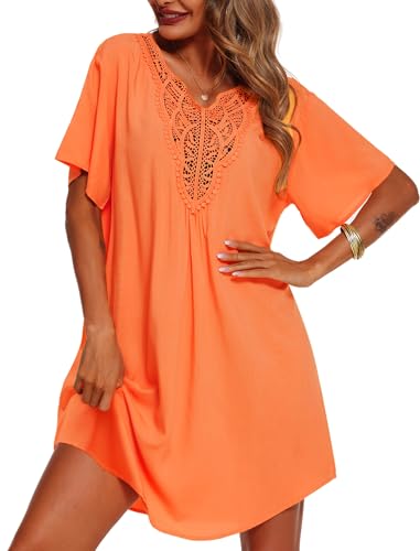 Supnier Womens Bathing Suit Cover Ups Lace Crochet V Neck Summer Beach Swimsuit Coverup Dress