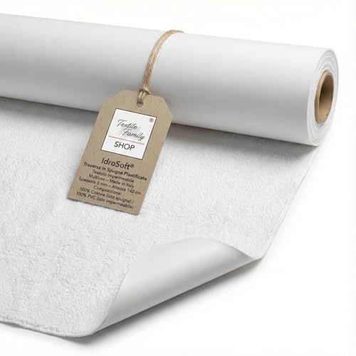 Tessuto Impermeabile Spugna Cotone PVC 3mm - Coprimaterasso, Salva Divano, Protezione Culla e Pet - Made in ItalyCm. 140x140