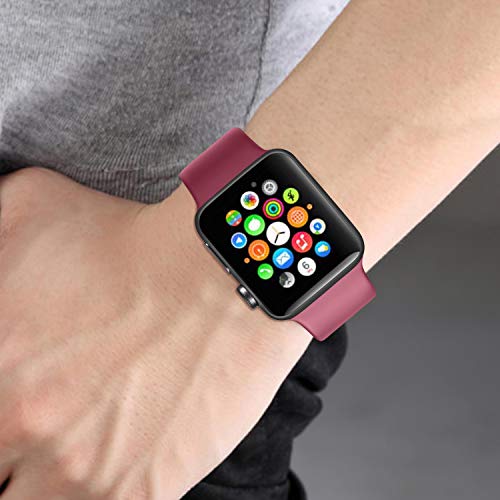 [5 Pack] Silicone Bands Compatible for Apple Watch Bands 38mm 40mm, Sport Band Compatible for iWatch Series 6 5 4 3 SE, Black/Navy Blue/Wine red/Pink/Gray, 38mm/40mm-M/L - Thumbnail 3