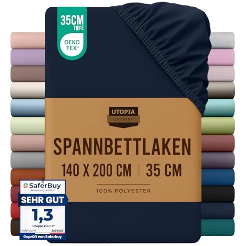 Utopia Bedding - Spannbettlaken 140x200cm - Marineblau - Gebürstete Mikrofaser Spannbetttuch - 35 cm Tiefe Tasche 6 Utopia Bedding - Spannbettlaken 140x200cm - Marineblau - Gebürstete Mikrofaser Spannbetttuch - 35 cm Tiefe Tasche