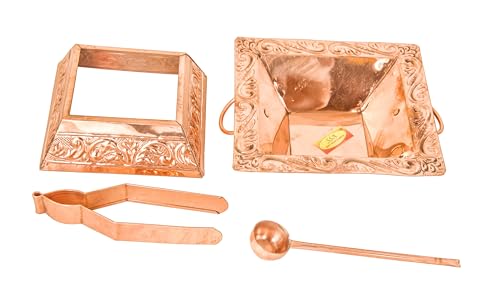 Image of Shiv Shakti Arts Pure Copper Hawan Kund Agnihotra Set with Both Side Handle and Stand (4 Pc Set, 19 x 19 cm)