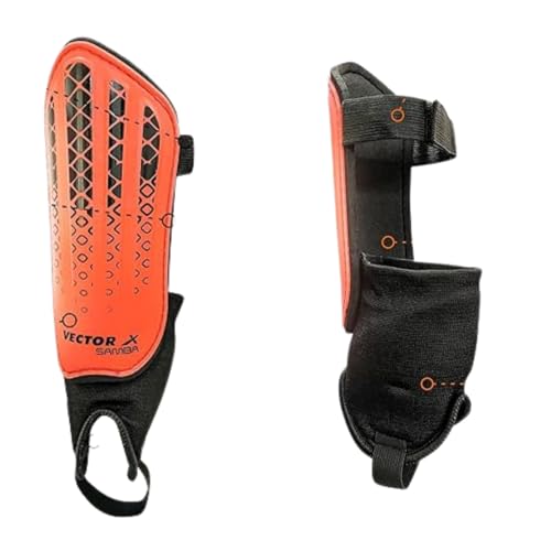 Image of Vector X Samba Shin Guard with Ankle Protection | Hard Shell with EVA Foam Cushioning | Adjustable Straps | Ideal for Football & Hockey Training (Orange /Black, Junior)