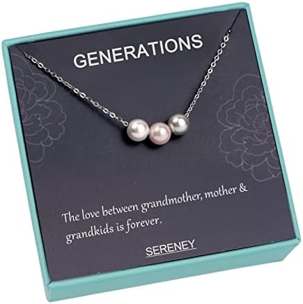 Sterling silver grandma necklace for gigi gifts, 3 generations necklace for nana gifts as Mothers Day gifts, small pearl necklace for granddaughter gifts, nana birthday gifts from granddaughter