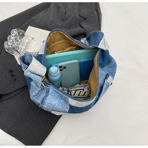 Slouchy Shoulder Bag Large Alt Denim Patchwork Shoulder Bags Casual Slouchy Hobo Tote Purse Y2K Vintage Crossbody Jean Bag4