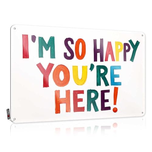 Targa in latta con scritta in lingua inglese "Welcome: Happy To Have You Here!" (lingua italiana non garantita)