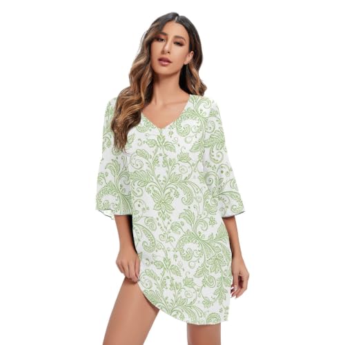 Robe mousseline de soie col en V anti-chaleur style feuilles