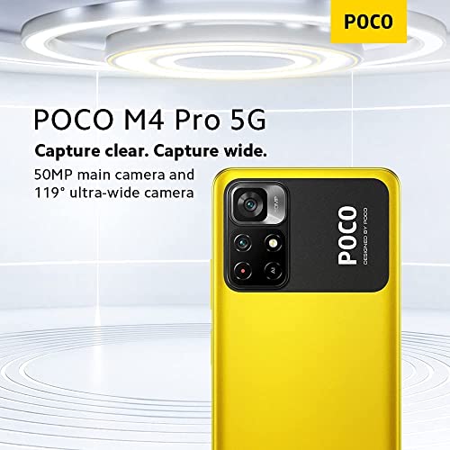 Poco M4 PRO 5G 64GB 4GB RAM Factory Unlocked (GSM Only | No CDMA - not Compatible with Verizon/Sprint) w/Fast Car Charger Bundle - Yellow