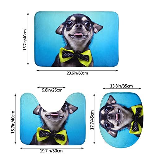DIRYKILP Badematte + Konturmatte + Toilettendeckelbezug, Schöne Chihuahua Hund 3 Stück Badematten Set, mit rutschfester Klebeunterseite – Bild 3