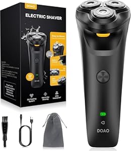DOAO Electric Razor for Men, 100% Waterproof, Gentle on Sensitive Skin, Wet & Dry Rotary Electric Shavers for Men, Pop-up Beard Trimmer, 120 Min Shaving, 1.5H Fast Charge, Ergonomic Men's Shaver