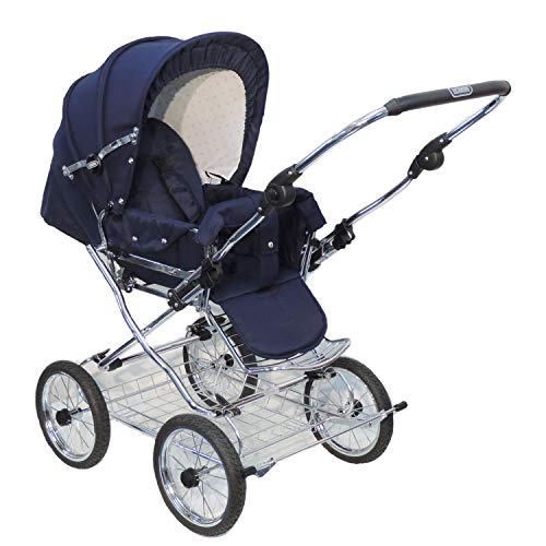 Eichhorn Buggy Sportwagen mit Lederriemengestell und Schieberhöhenverstellung, Blickrichtung wechselbar, Stoff Marineblau (ECCO-Rad)