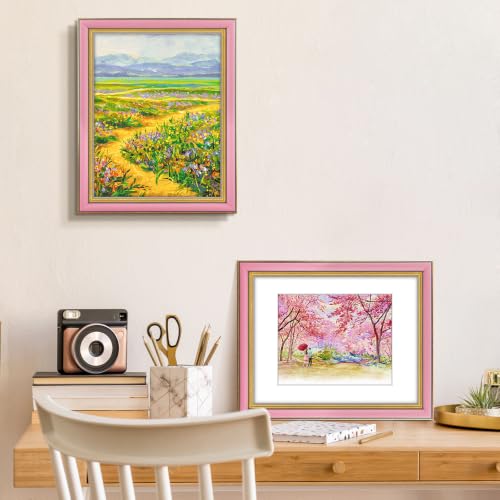 Image of Golden State Art,11x14 Ornate Picture Frame Holds 8x10 Photo,Pink Gold | Includes real glass front,white mat,build-in hangers and buttons.Displays 8x10 photo on wall