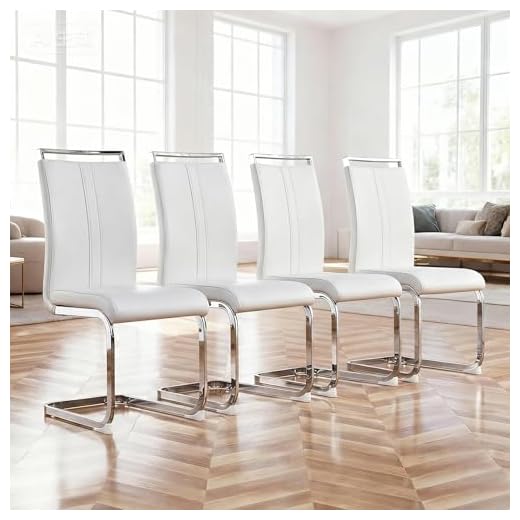 RDUEEI Dining Chairs Set of 4, Dining Room Chairs Set of 4 with Faux Leather Padded Seat High Back and Sturdy Chrome Legs, Chairs for Dining Room, Sillas De Comedor (White,Set of 4)