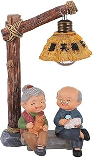 BESPORTBLE Love Grandparents Parents Resin Reading Under Light Elderly Couple Figurines Old Age Happy Life Statue Anniversary Wedding Gift Valentine Cake Topper Decor
