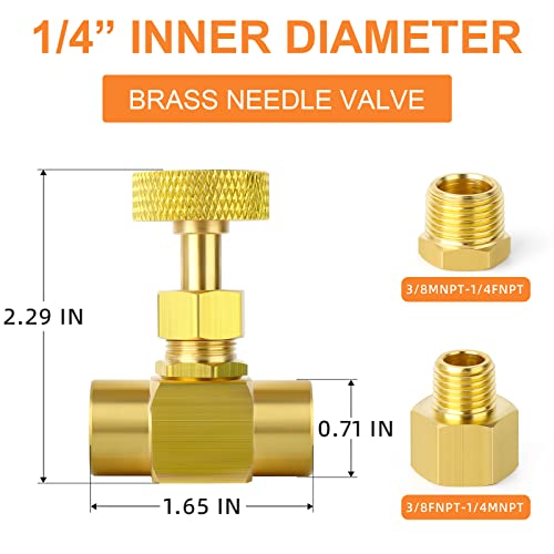 Gasher Brass Replacement Control Needle Valve 1/4" Female Npt X 1/4" Female Npt 4Pcs #TOP3