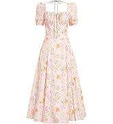 IDOPIP Women Puff Sleeve Boho Floral Corset Dress Summer Side Split Midi  Dress Elegant Tie Back Wedding Guest Dress Casual Beach Vacation Sun Dress  Formal Cocktail Party Outfit Pink 3XL at Amazon