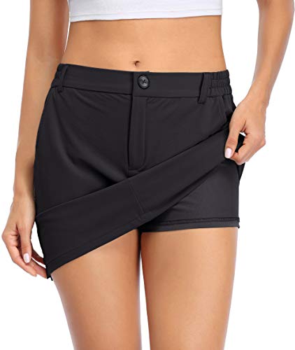 Cestyle Golf Skort, Women UPF 50 Active Athletic Skort Casual Sport Skirt with 4 Pockets Hiking Outdoor Workout Sun Protection Quick Dry Stretchy Black Medium