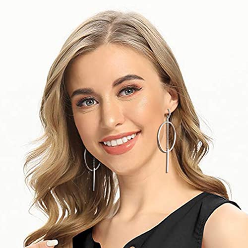 Silver Plated Dangle Hoop Earrings For Women, Cute Earrings With Dangly Bar Valentines Day Jewelry Gifts For Women Girls #TOP2