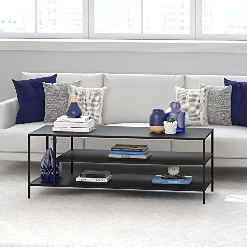 Image of Henn&Hart 46 inch Wide Rectangular Coffee Table with Metal Top in Blackened Bronze, Modern coffee tables for living room, studio apartment essentials