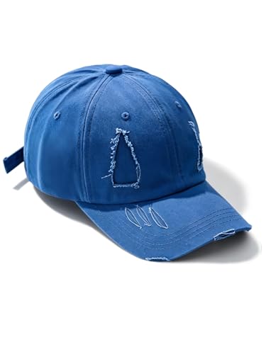 Image of Unisex Ripped Distressed Denim Ring Baseball Cap Hip Hop Vintage Dad Hat Adjustable