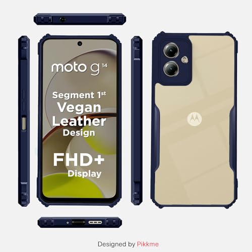 Image of Pikkme Moto G14 Back Cover | Crystal Clear Transparent Back | Ultra Hybrid | Full Camera Protection | Raised Edge | Bumper Back Case (Blue)